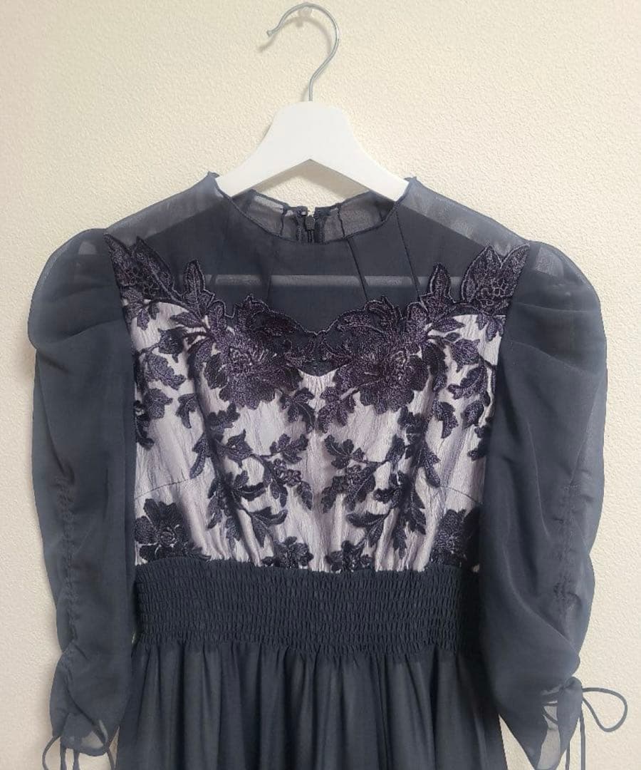 Dorry Doll フラワーレース×オーガンジードレス チャコール ネイビー