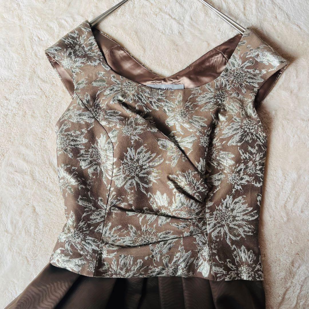 美品☆AIMER エメ ブラウン/ゴールド ノースリーブドレス チュール