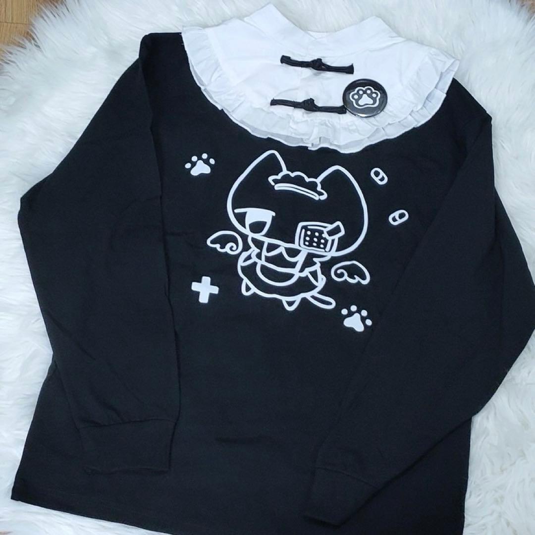 サブカル ゆめかわ 天使界隈 チャイナ 黒 ロングプルオーバー 地雷系