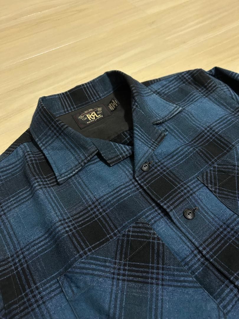 RRL オンプレ チェック オープンカラー シャツ S RRL(ダブルアールエル) Towns Camp L/S Sport Shirt オンブレ チェック