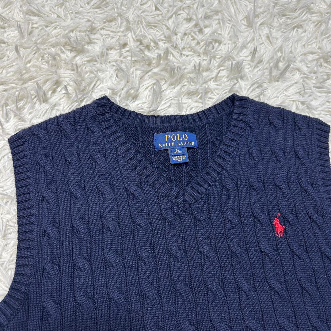 極上品 ポロラルフローレン ケーブルニット ベスト ネイビー 赤 定番