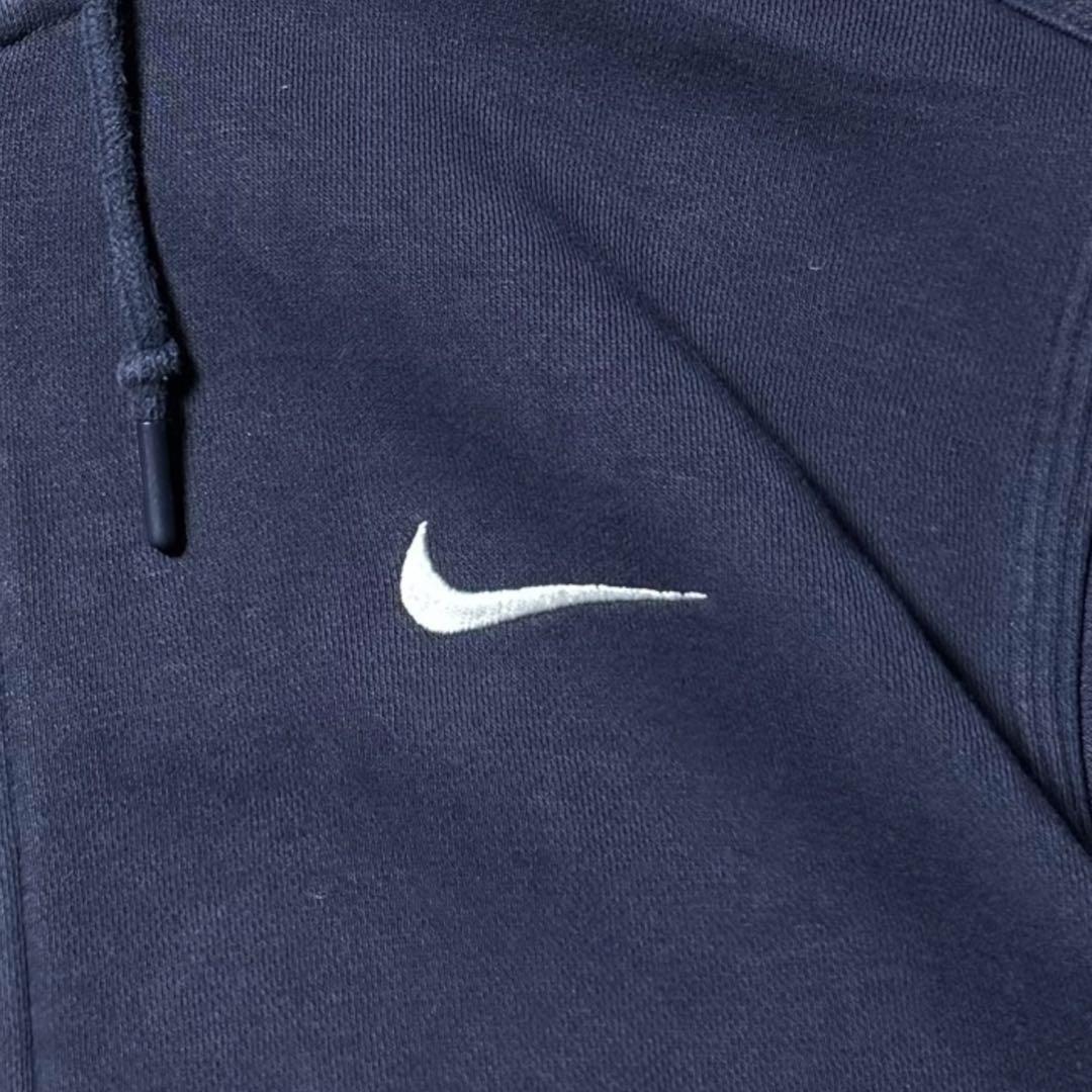 2461 古着NIKEナイキフルジップスウェットパーカー刺繍ロゴ短丈茄子紺