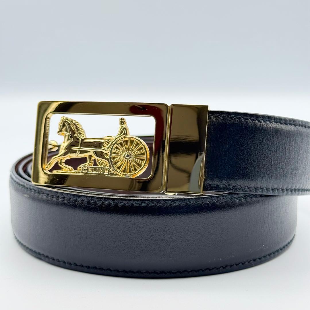 ✨美品✨セリーヌ ベルト 馬車金具 ゴールド金具 レザー 本革 メンズ 紳士 CELINE - セリーヌ 馬車金具 ベルト レザー メンズ CELINE 【1-0258441
