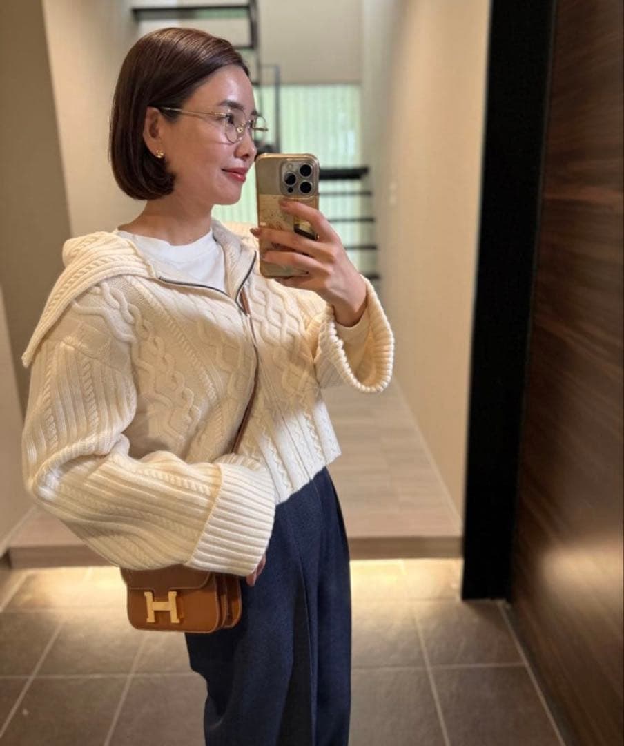 OHGA ジップカラーニット ホワイト