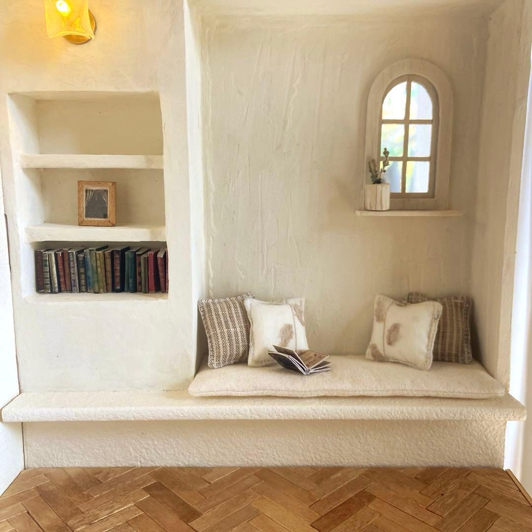 ✳︎1/12 ヘリンボーンの床と塗壁のドールハウス✳︎ 背景ボード ミニチュア ホワイトモールディング壁と床セット ミニチュア ドールハウス 背景