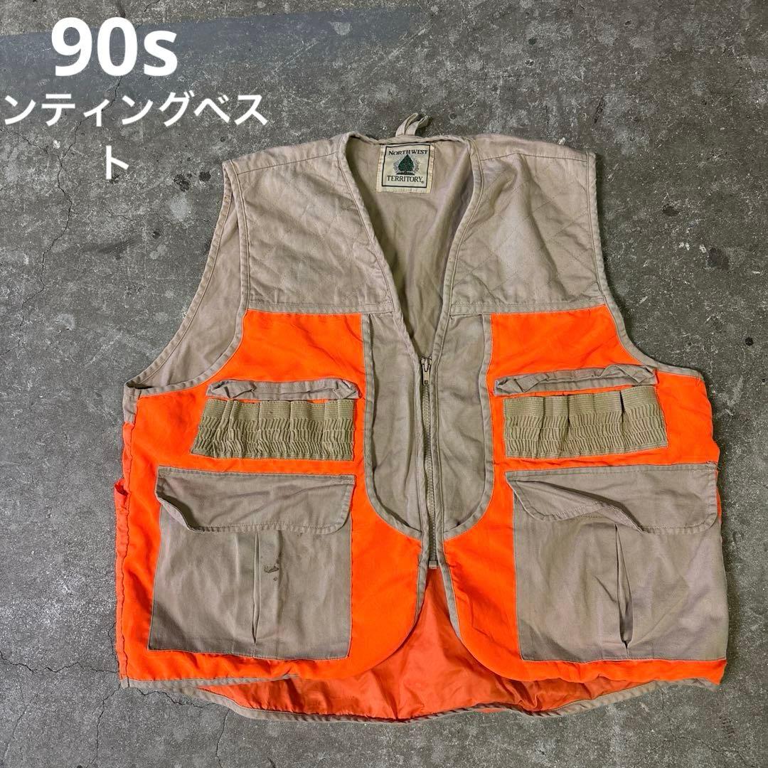 90s ハンティングベスト オレンジ 切替 シューティングベスト Y2K