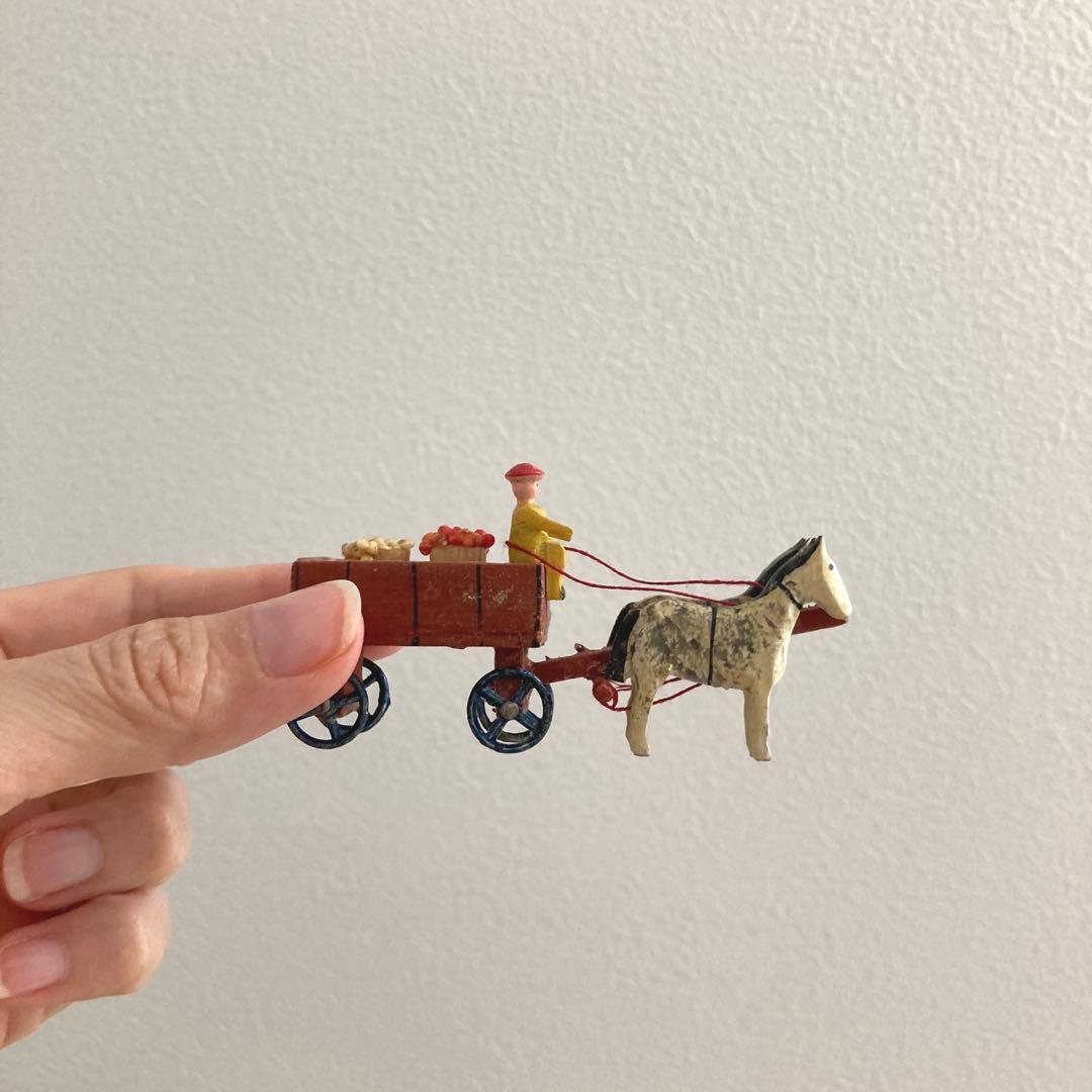 歳末SALE☆ドイツアンティークフィギュア 木製 馬車（難あり特価