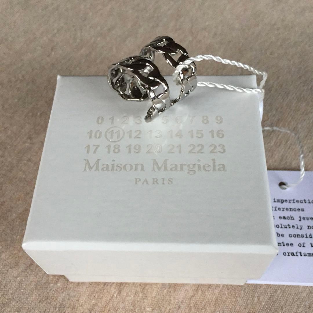 M新品 メゾン マルジェラ 2連 チェーン リング 指輪 シルバー
