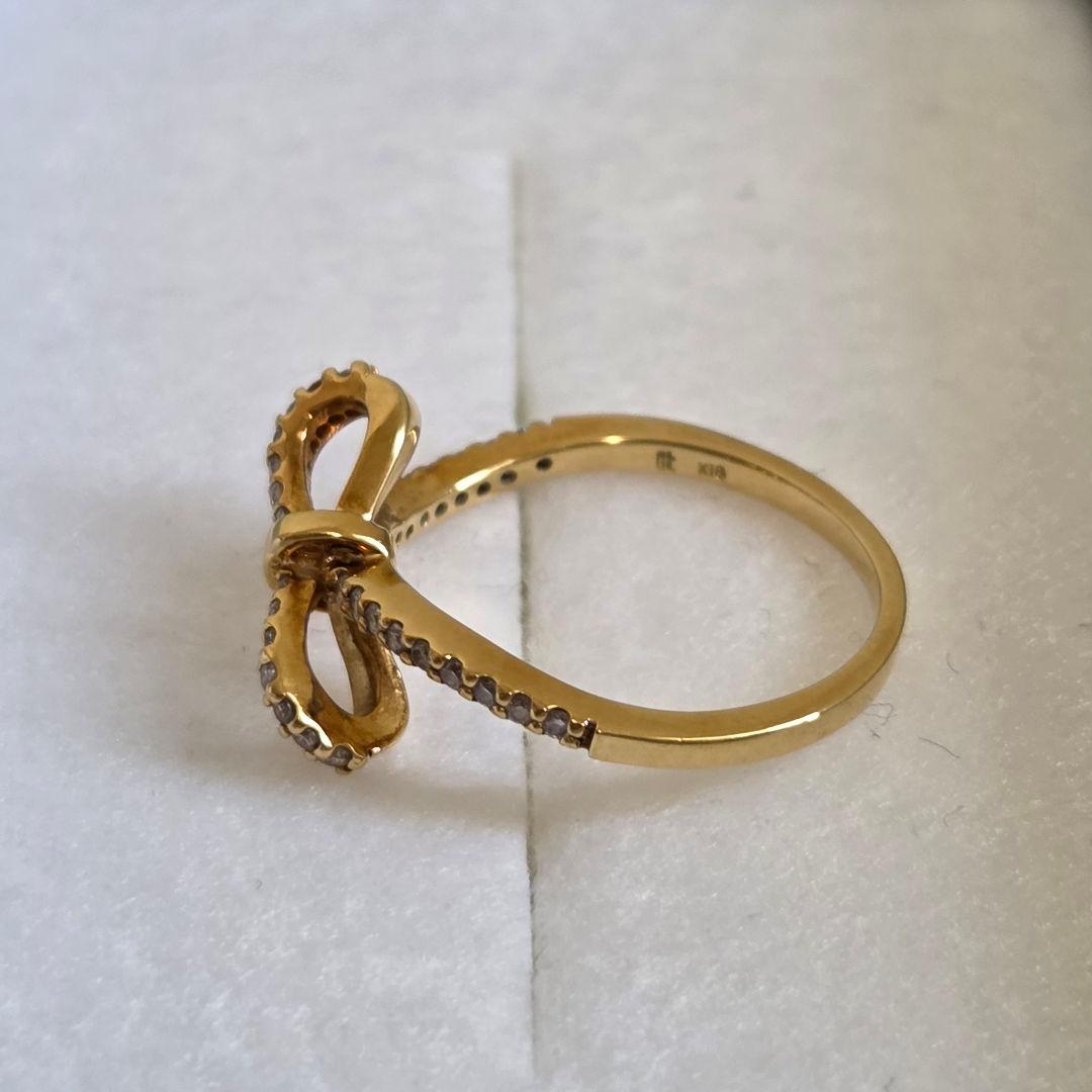 ち*こ様 K18　YG　リボンリング　ダイヤモンド　チャーミータナカ　0.21c