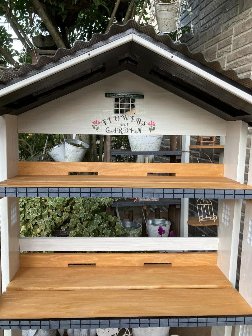 No274 三角屋根、簡単移動、植物棚幅 ワイド white仕上げ 3段