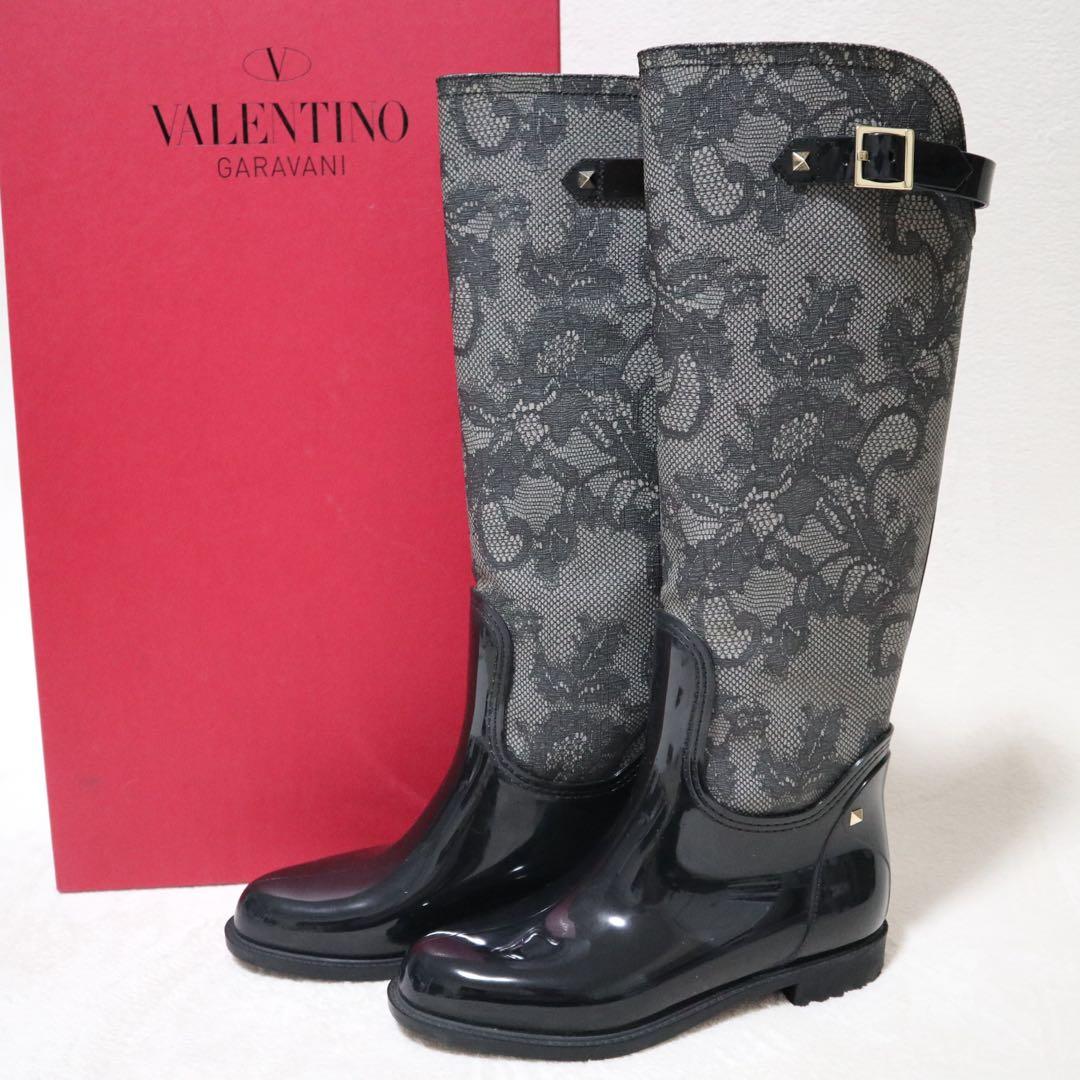 ヴァレンティノ レインブーツ 長靴 レース 刺繍 スタッズ ベルト ロング 38 ヴァレンティノ レインブーツ 長靴 レース 刺繍 スタッズ ベルト