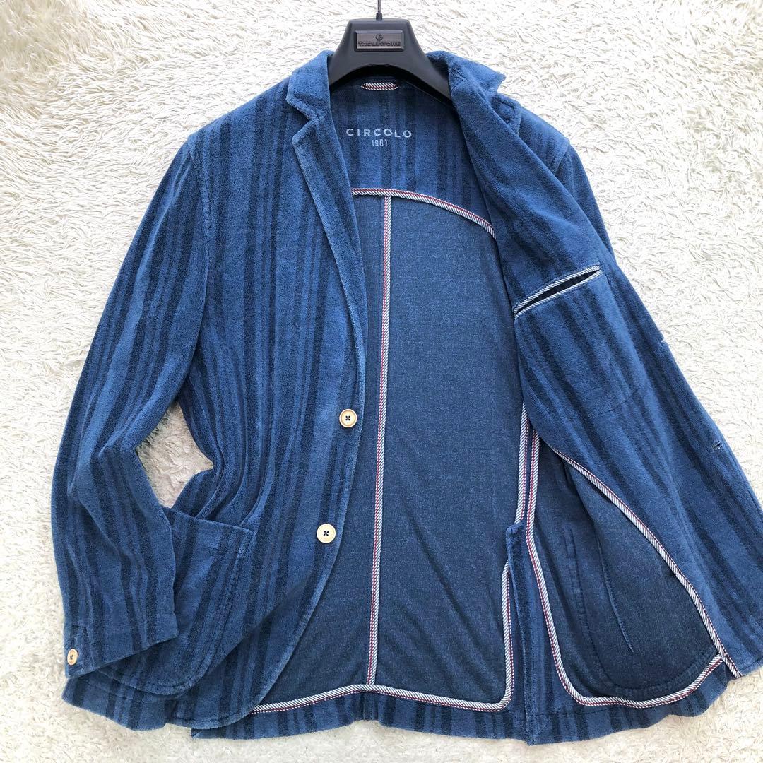 XLサイズ相当 美品 チルコロ テーラードジャケット パイル ストライプ