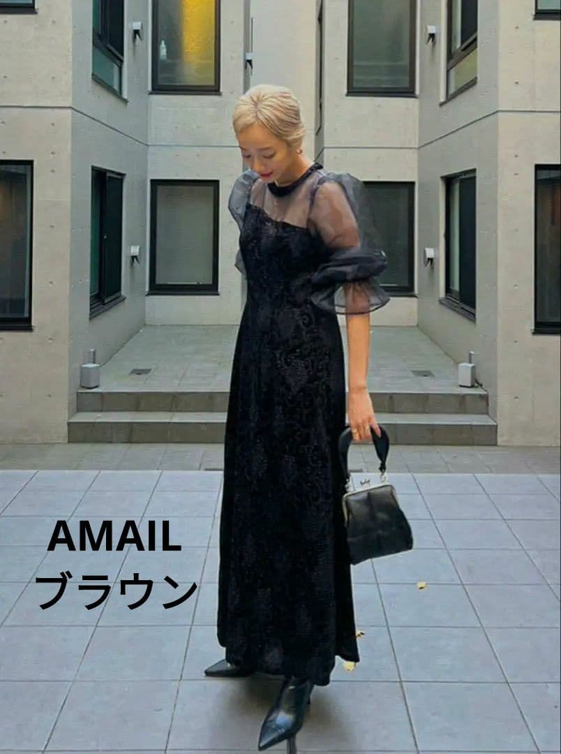 美品♪アマイル オケージョンドレス dress ベロア ワンピース 結婚式・パーティー・オケージョンドレス】ベロアオパールワンピース