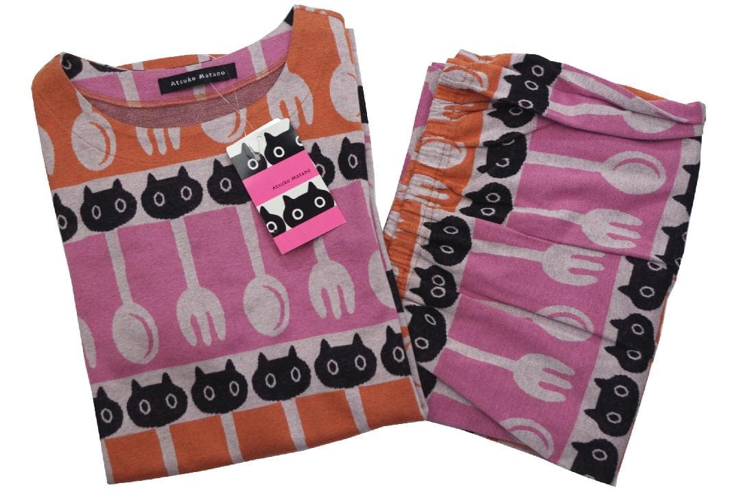 【新品】マタノアツコ/ワコール　MEME、スプーン、フォーク全柄パジャマ（L) 新品 マタノアツコ MEME・フォーク・スプーン柄パジャマ「4Lサイズ」①