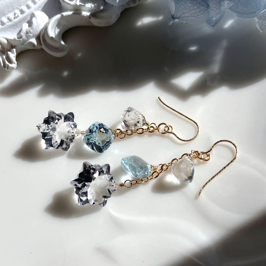 ポメころび様専用◇ラスト1点✧雪の結晶✧水晶×スカイブルートパーズ