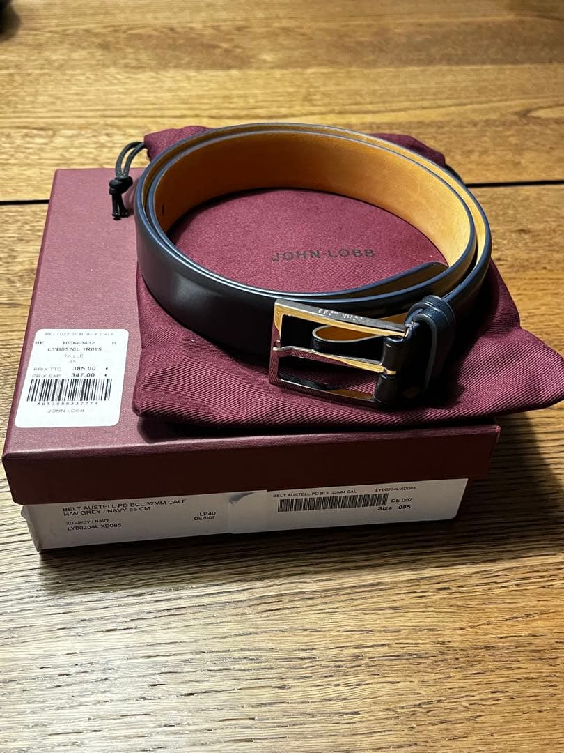JOHN LOBB グレー/ネイビー レザーベルト 中古・古着通販】JOHN LOBB (ジョンロブ) レザーベルト ブラック