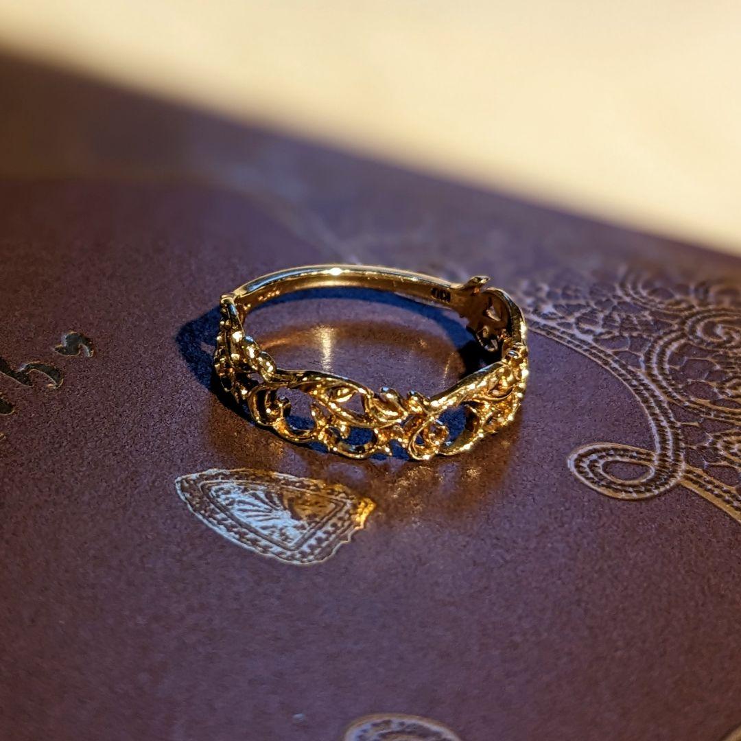 agete アガット リング オリーブモチーフ 透かし彫り K10 11号