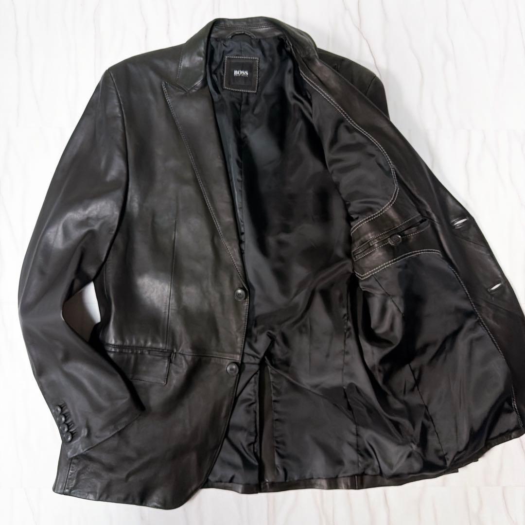 HUGO BOSS レザージャケット 羊革 ラムレザー ブラック 52 XL 中古・古着通販】HUGO BOSS (ヒューゴ ボス) ラムレザージャケット