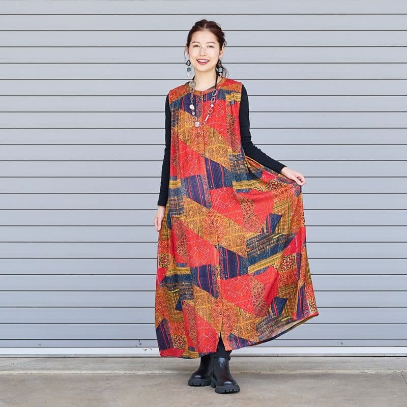 Saruche インド綿 ロング ワンピース アフガン ドレス M10993513