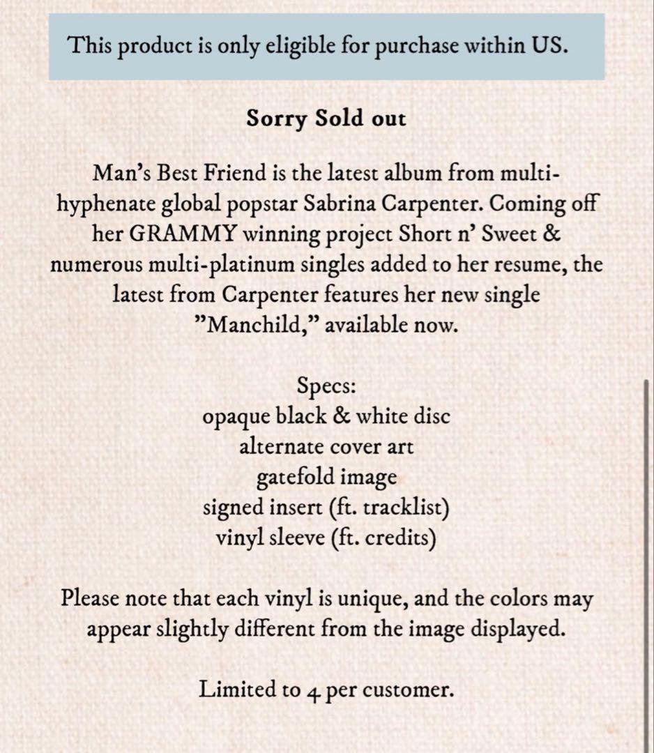 sabrina carpenter Man's Best FriendサインLP - メルカリ