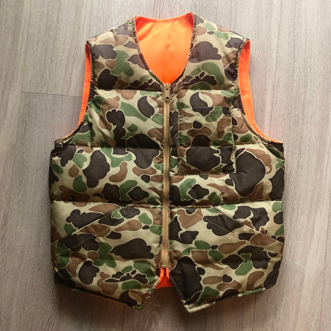 70s 黒タグ エディーバウアー リバーシブルダウンベスト カモ柄 S