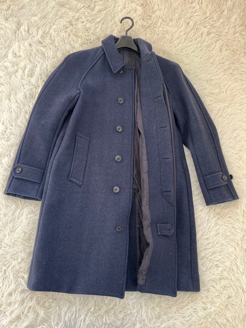 AURALEE オーラリー ウール ヘリンボーン コート ネイビー Mサイズ
