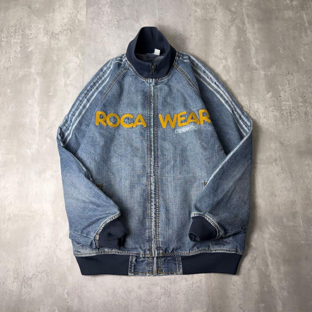 ROCA WEAR 刺繍ロゴ デニム トラックジャケット ブルゾン L ブルー 00s ROCA WEAR Zip-Up Denim Jacket 紺 2XL ロカウェア デニム