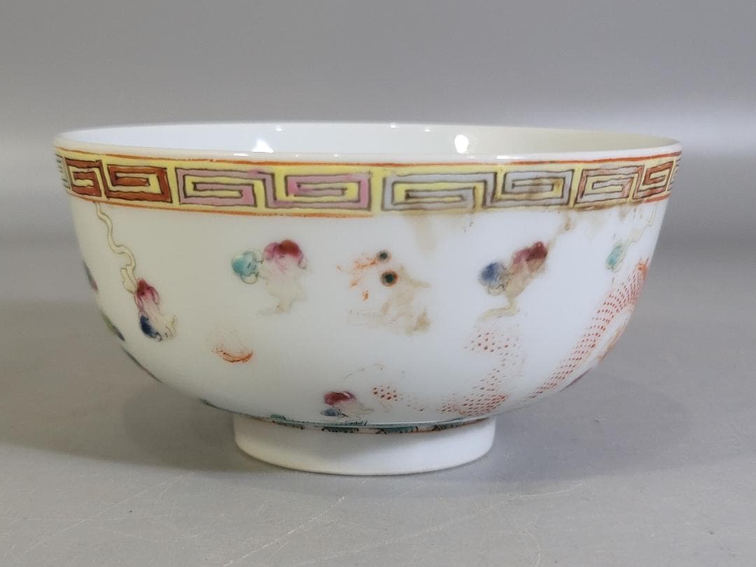 古美術 中国 色絵 鳳龍紋 碗 光緒年製