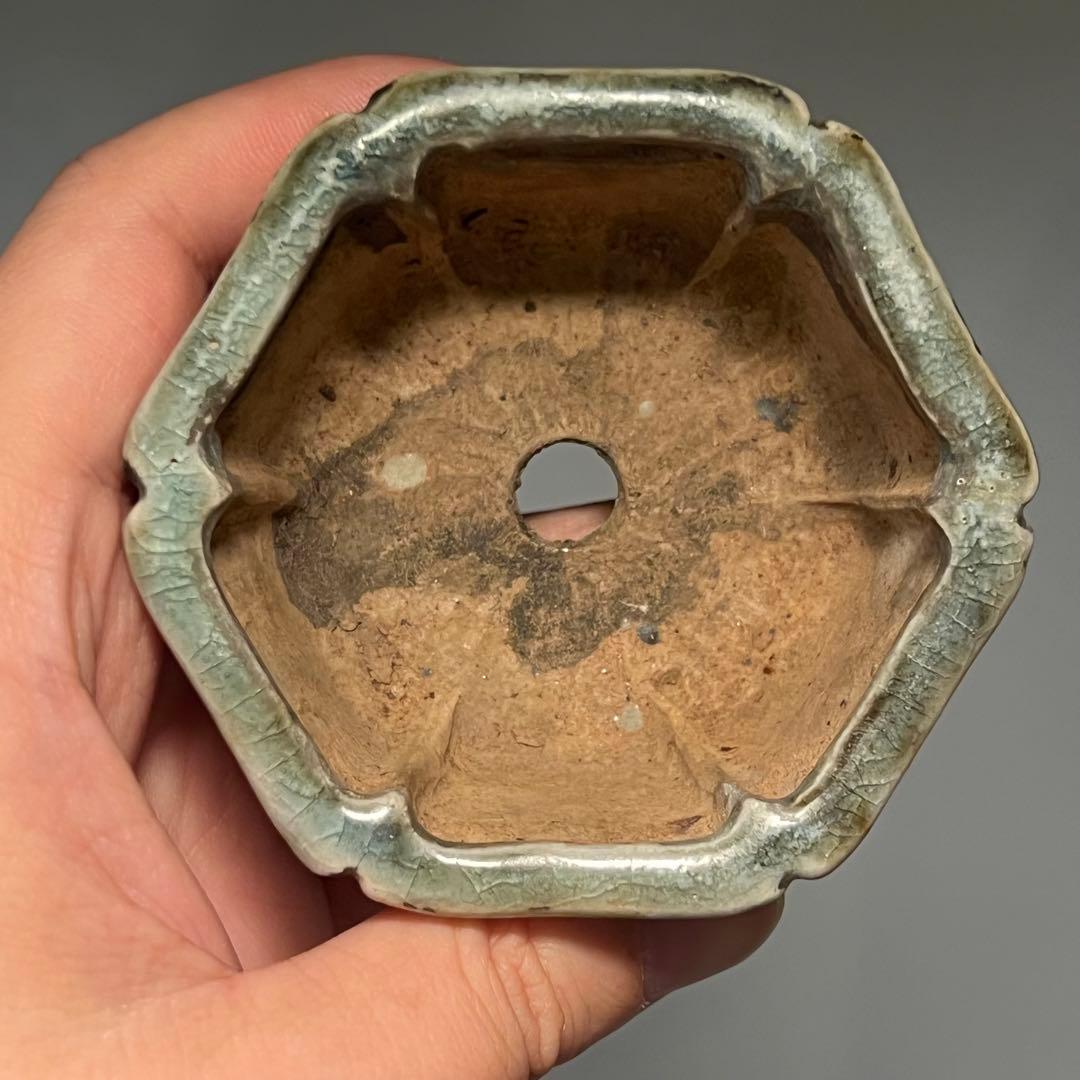 799.夢陶 輪花釉鉢 盆栽鉢 植木鉢 8*7.4*4.3cm