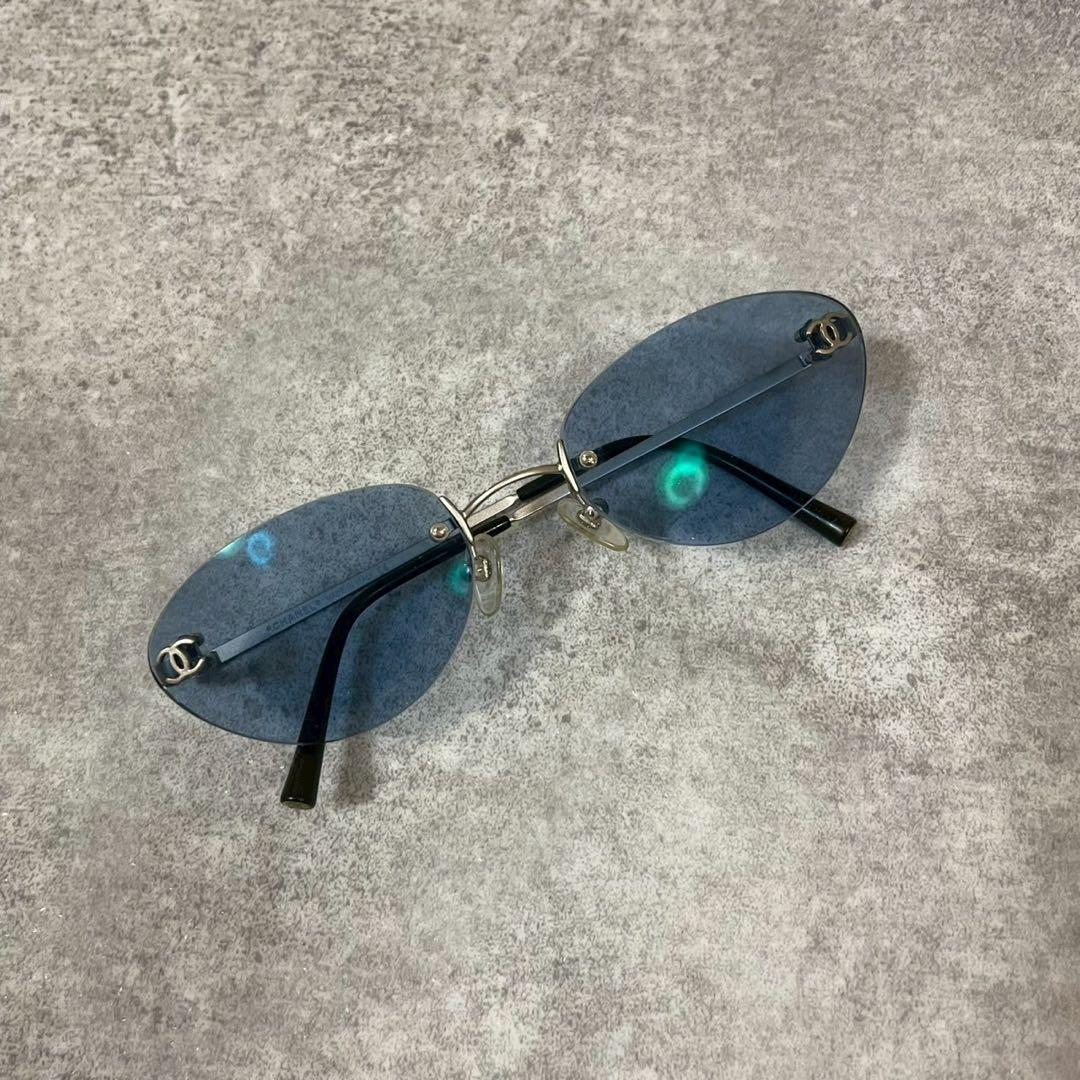 美品 CHANEL サングラス ココマーク リムレス ブルー 4003 ケース付