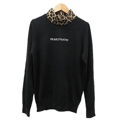 【美品】パーリーゲイツ ハイネック セーター サイズ1 非売品 [M7470] 14GダブルJQ×ワッペン風ハイネックニットプルオーバー | PEARLY GATES