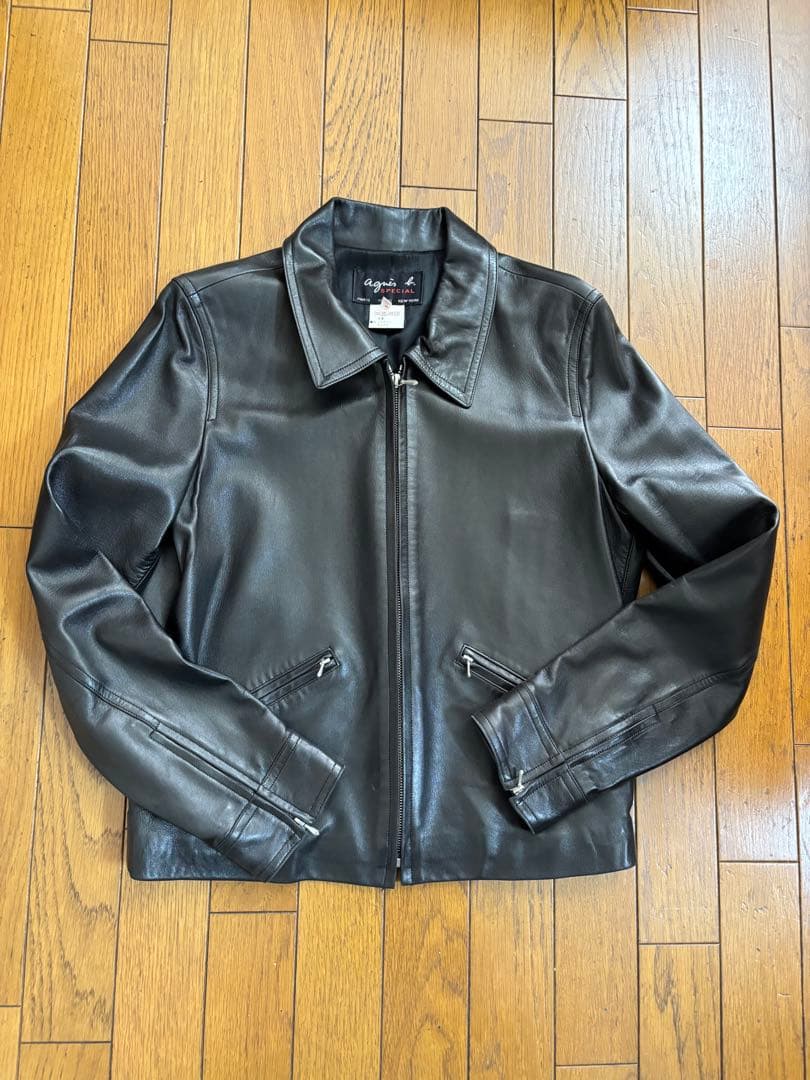 アニエスベー スペシャル　羊革　シングルライダース風　革ジャン　フランス製 良品 アニエスベー agnes b レザー ライダース ジャケット 黒 フランス