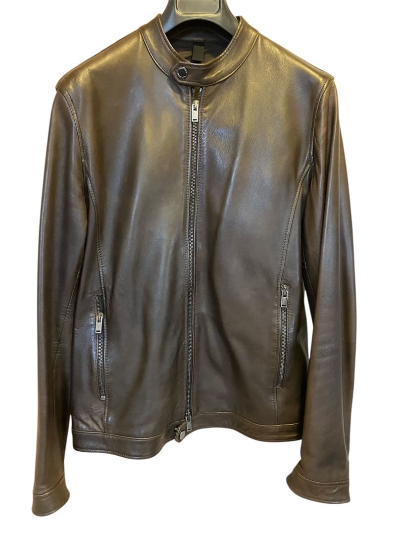 タリアトーレラムレザーシングルライダースブラウン茶46 エンメティjuri エンメティ / EMMETI / ユリ / JURI / シングル ライダース ジャケット