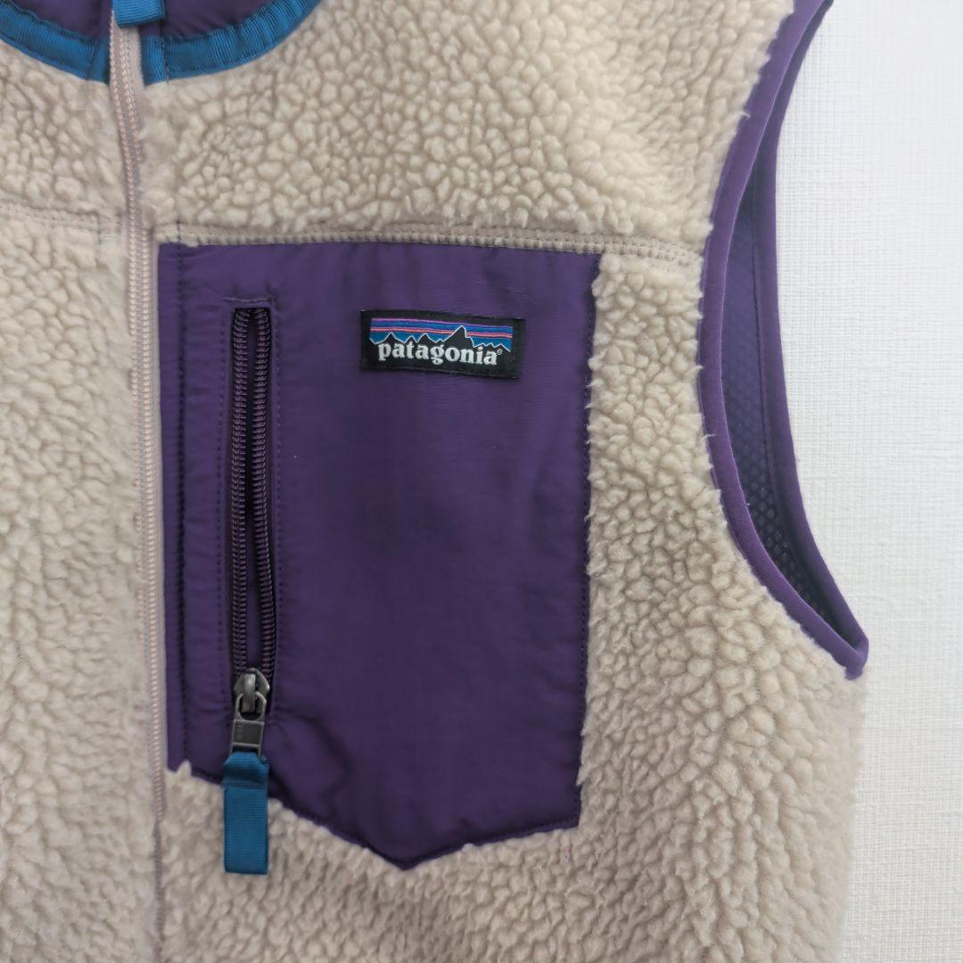 patagonia フリースベスト XS ベージュ/パープル - メルカリ