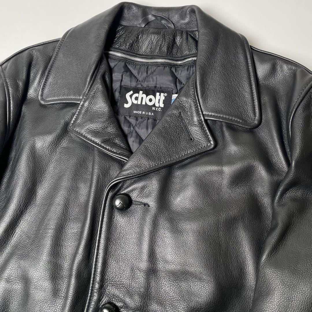 米国製】Schott レザージャケット 黒 42 カーコート 本革 ライナー付