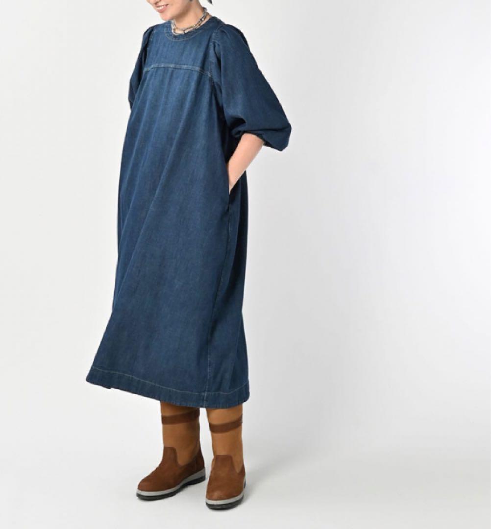 新品 45R 45プチデニムのパフブリッジドレス（インディゴ 加工） 45rpm