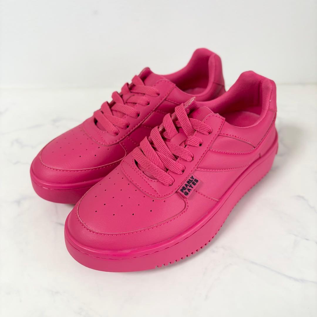 未使用 パーリーゲイツ 22.5 ゴルフシューズ レザー ロゴ ピンク 未使用 パーリーゲイツ 22.5 ゴルフシューズ レザー ロゴ ピンク 未