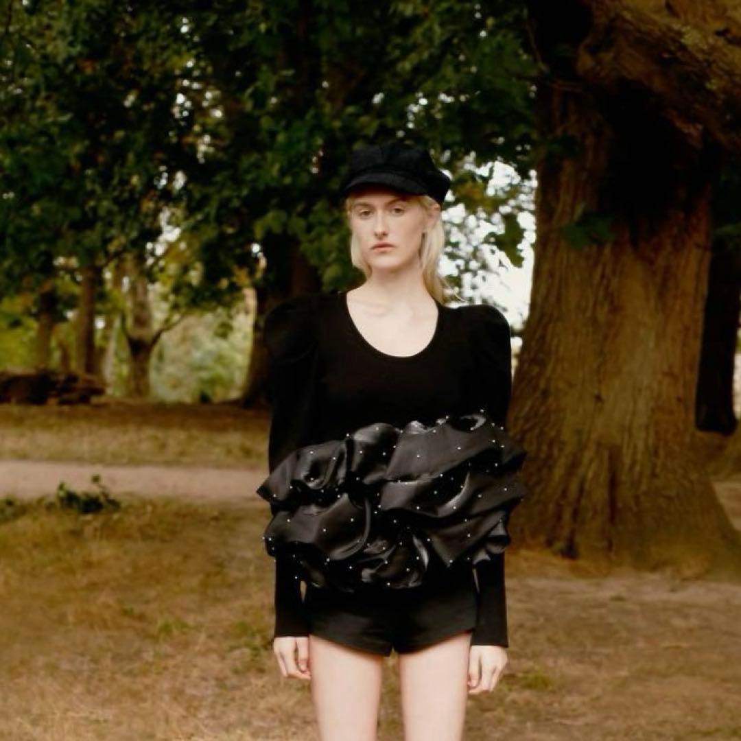 Bibiy. ブラック フリルトップス 中古・古着通販】bibiy (ビビィ) チュールドット柄シアートップス