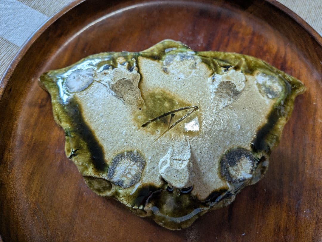 山口真人 織部焼 3足 蝶型陶器皿 緑と青のグラデーション