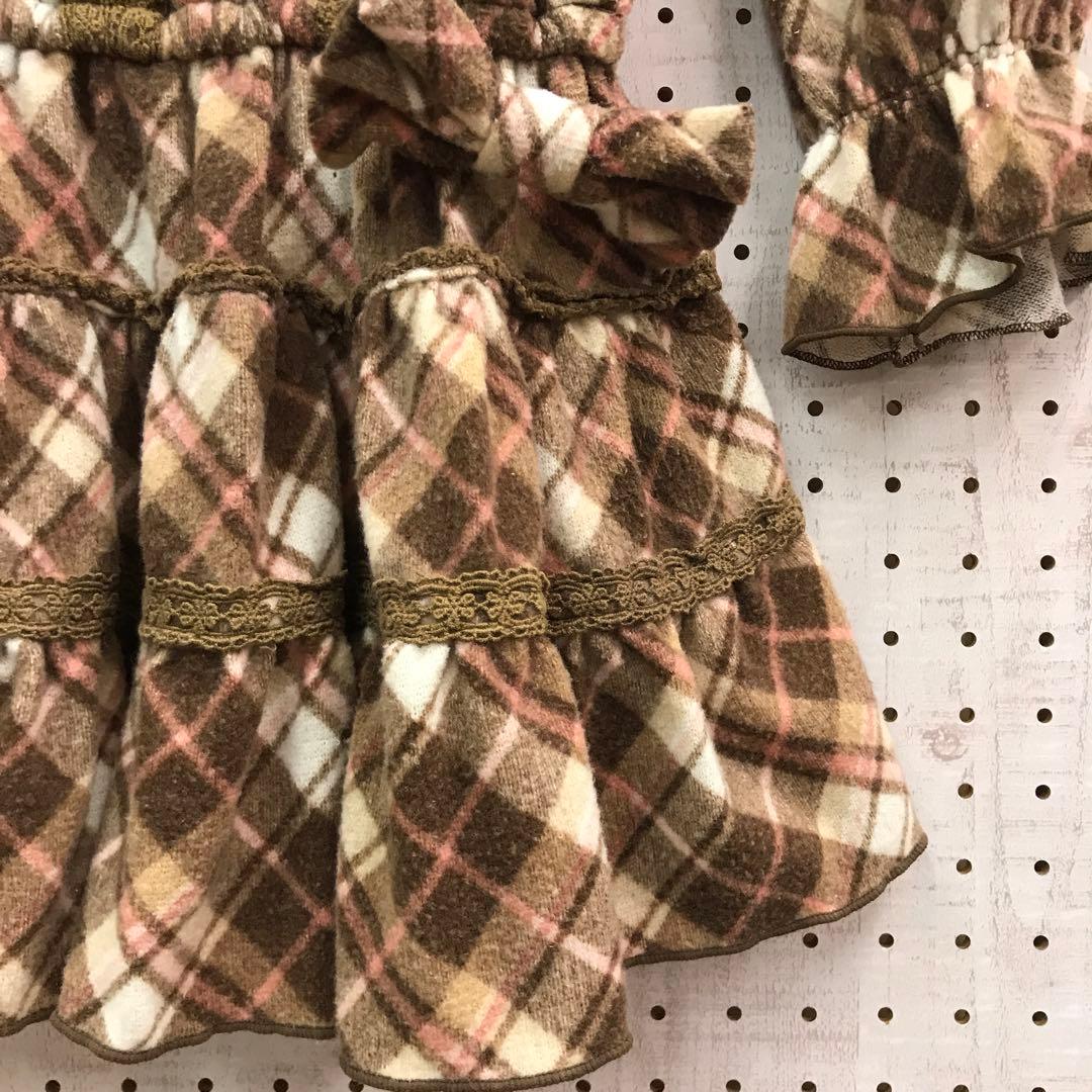 姫ギャル 古着 LIZLISA チェック オフショルダーチュニックワンピース