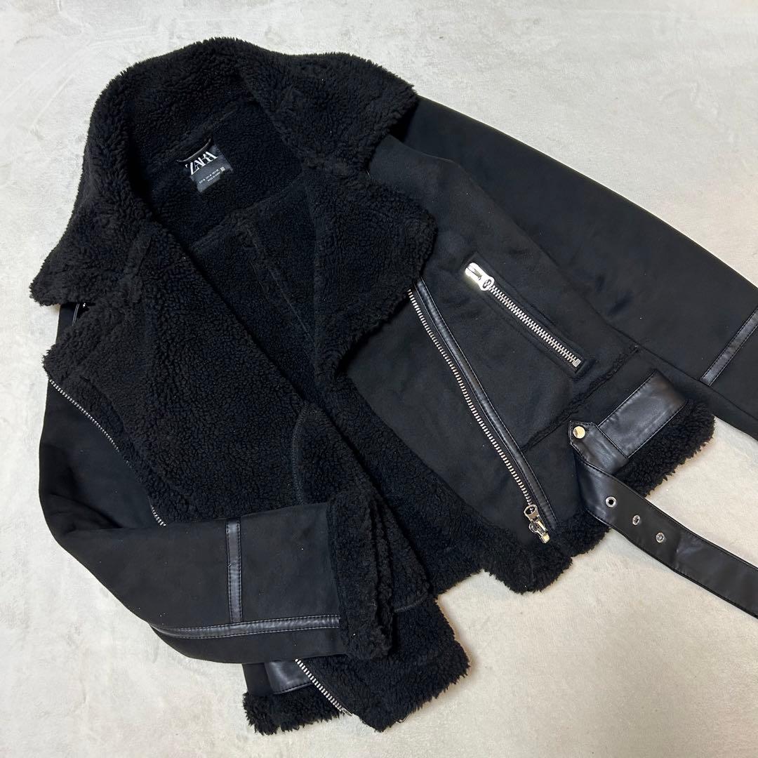 極美品✨【ZARA】フェイクムートン ボア ダブルライダースジャケット(M
