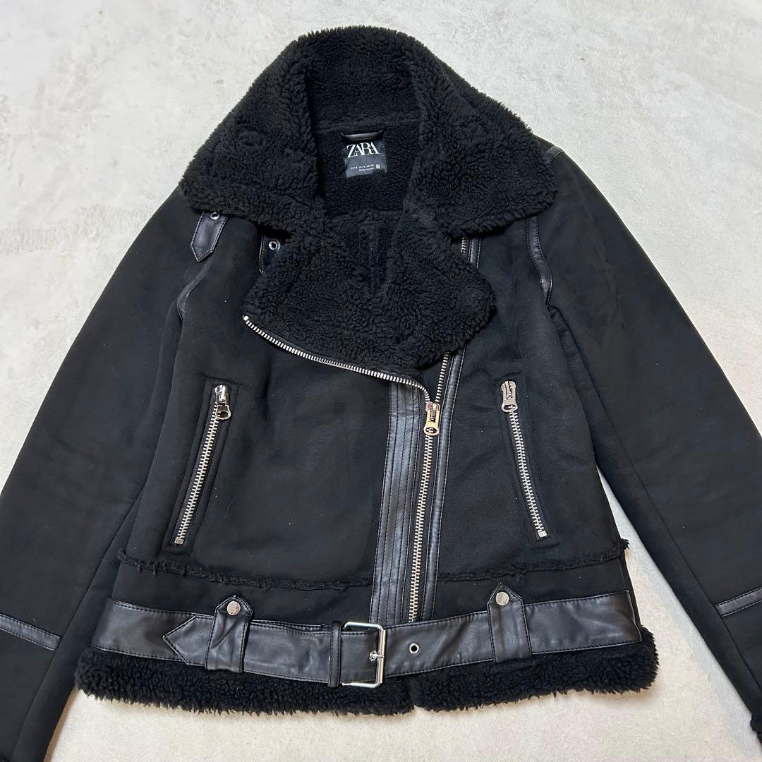 極美品✨【ZARA】フェイクムートン ボア ダブルライダースジャケット(M