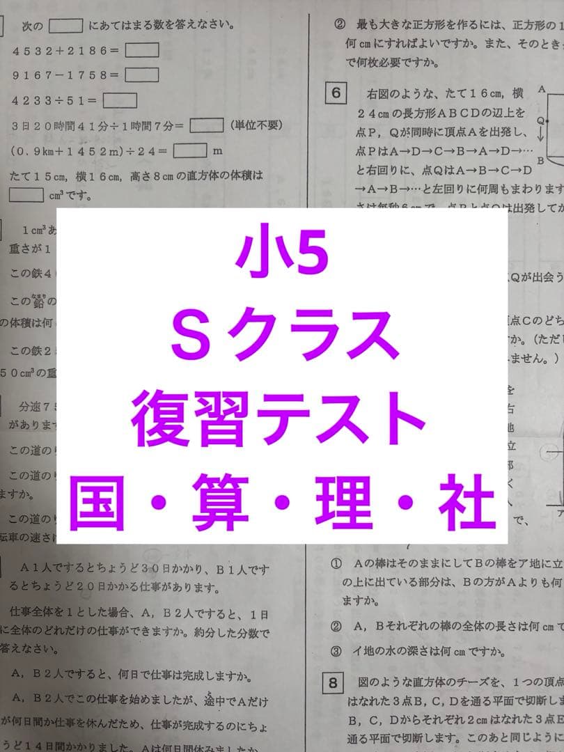 浜学園　小5 Ｓクラス　復習テスト　４科目 2025年度 浜学園 Sクラス 復習テスト 算数国語理科社会 実力〜No.39