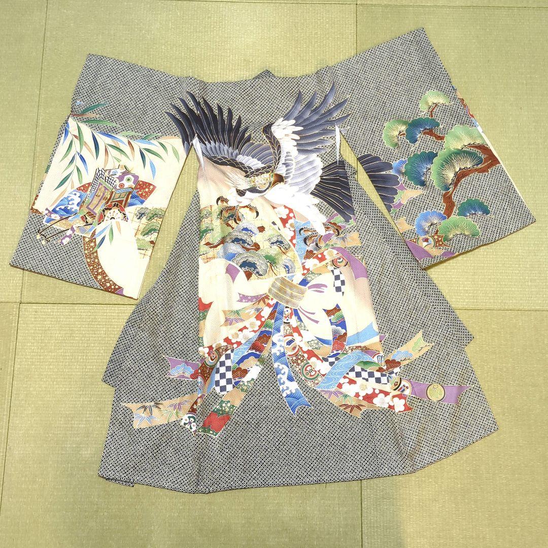 お宮参り　着物（男の子）長襦袢セット＆おまけ付き 楽天市場】【レンタル】お宮参り 着物 男の子[龍に鼓 紺色] 産着セット