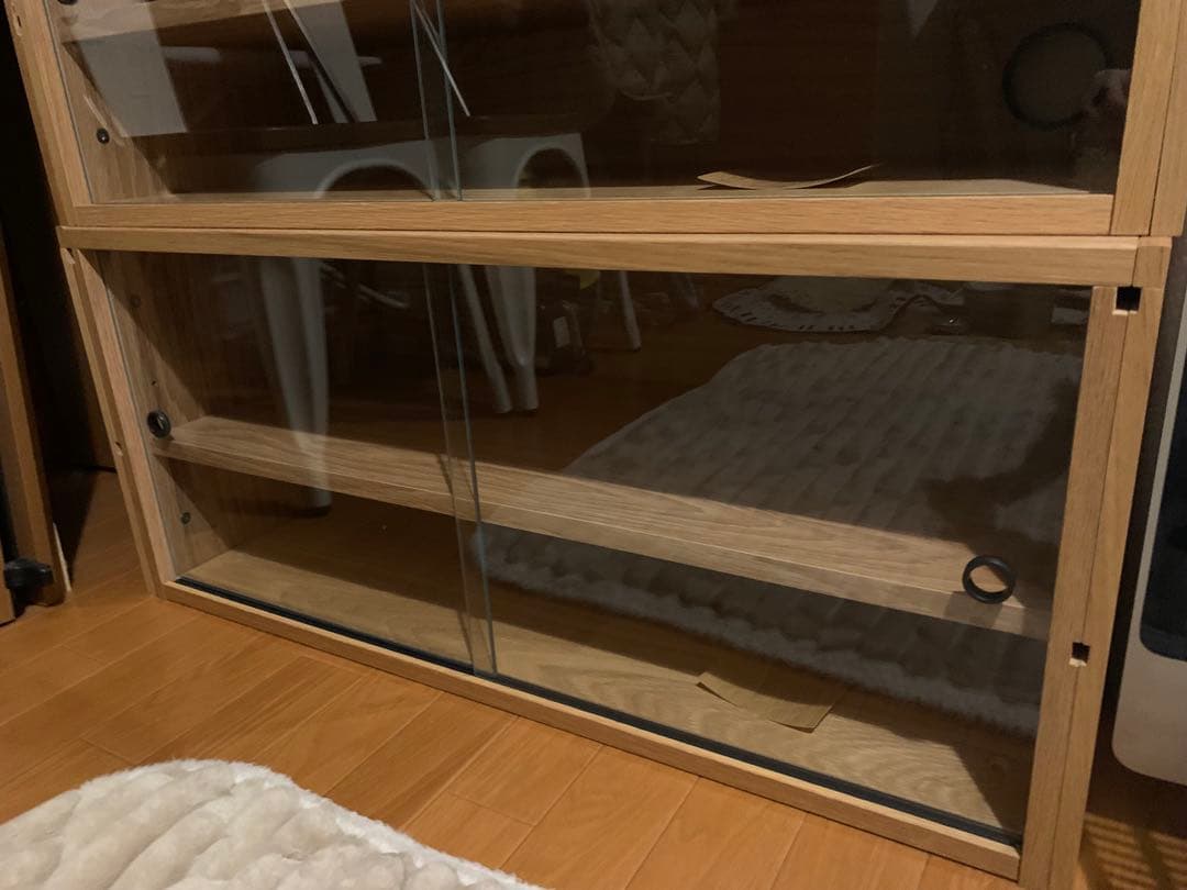 訳なし★無印良品★ユニットシェルフ★ガラス戸 スチールユニットシェルフ用・ボックス・ガラス引き戸・オーク材