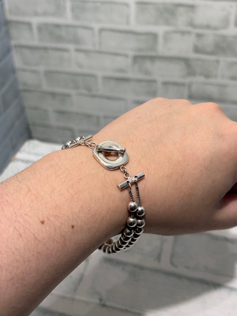 希少 オールドティファニー ヘビー Tバー 2連 ボールチェーン ブレス