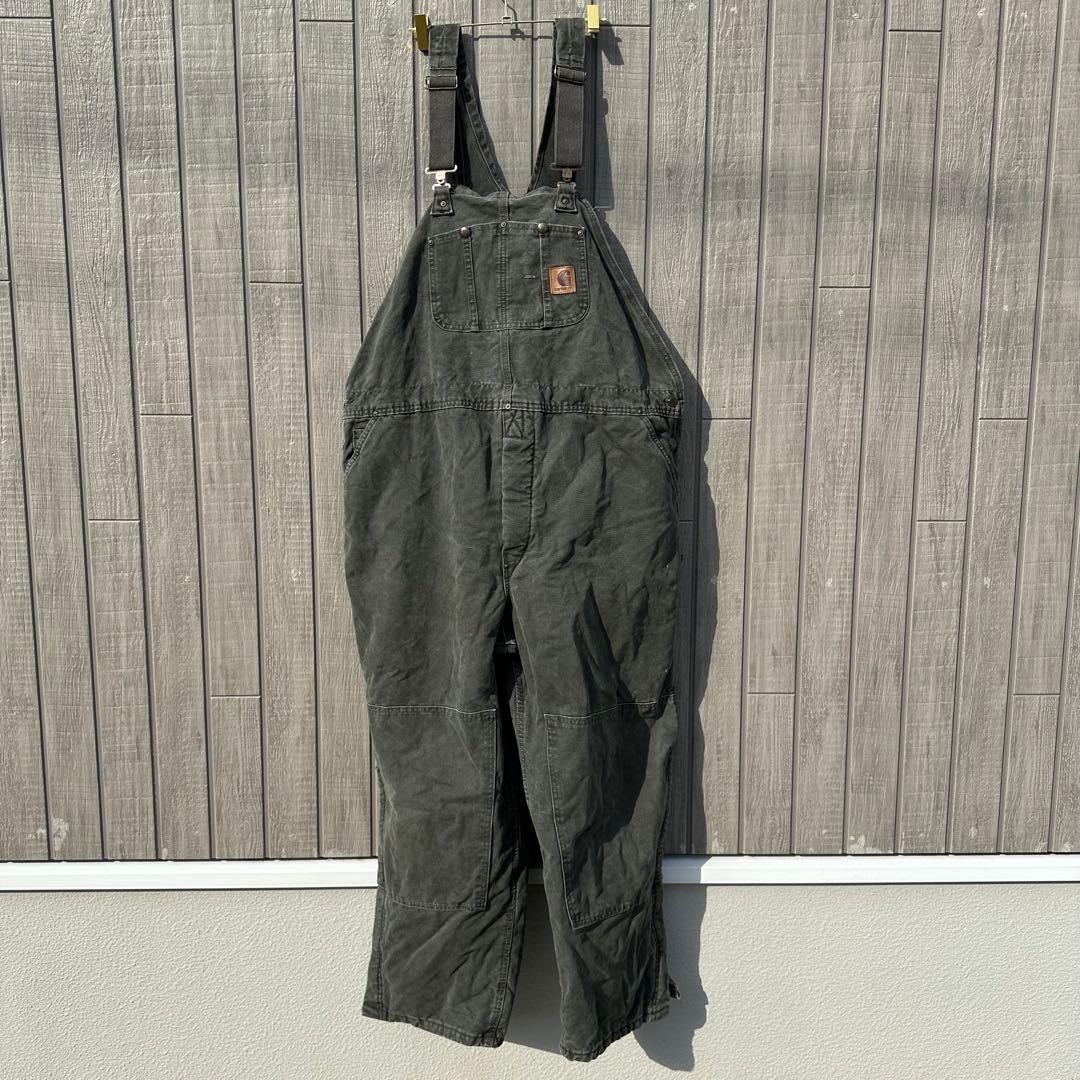 カーハートオーバーオールモスグリーンダブルニー ビッグサイズUSA製