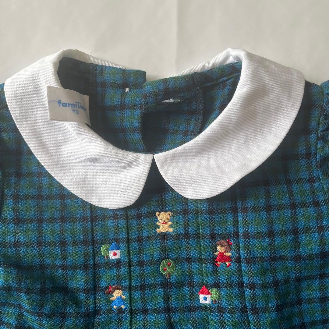 familiar ワンピース70cm 青系ファミリアチェック - メルカリ