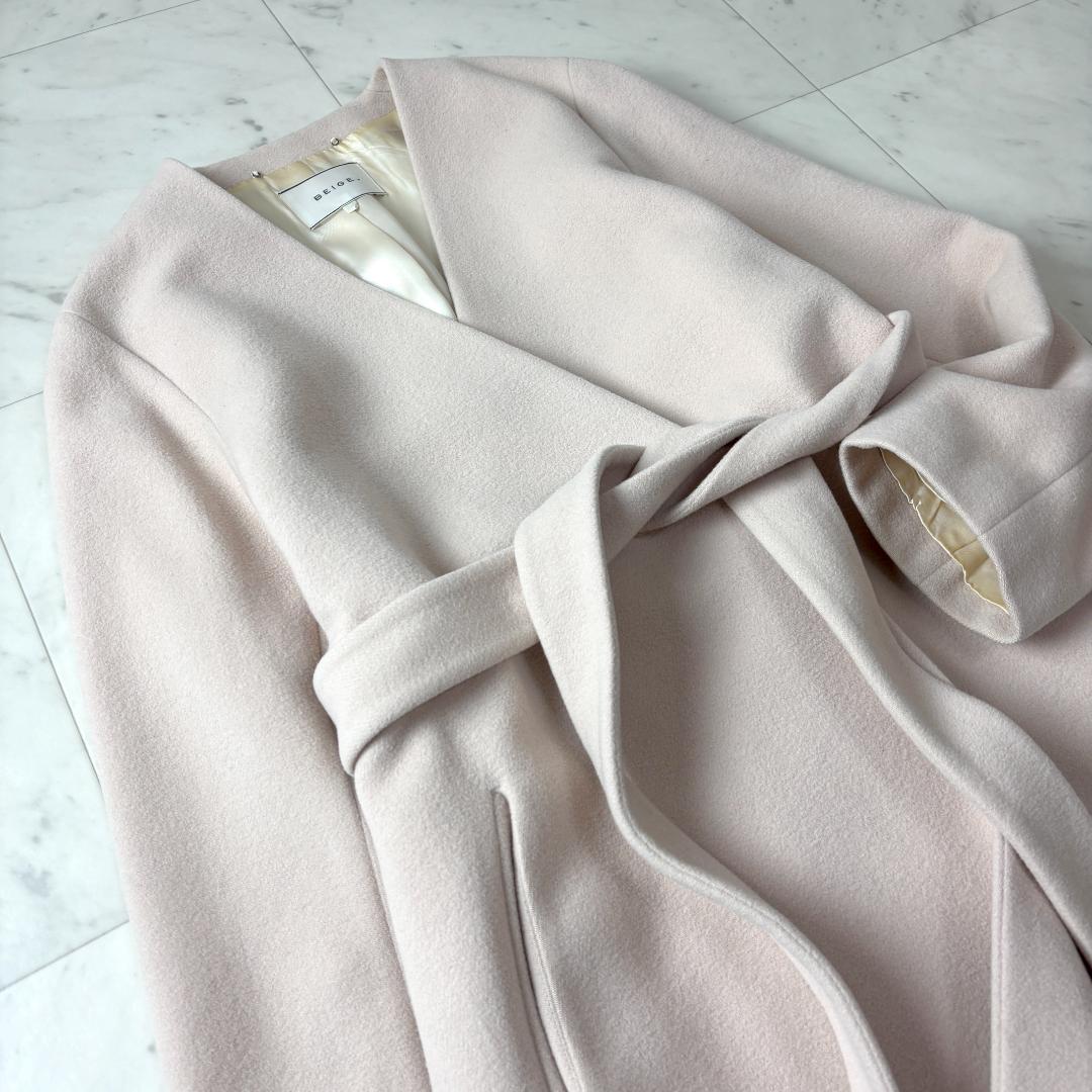 BEIGE, アンゴラ ウール M ノーカラー ロングコート ベルテッドコート Deuxieme Classe（ドゥーズィエムクラス） ノーカラーコート コート