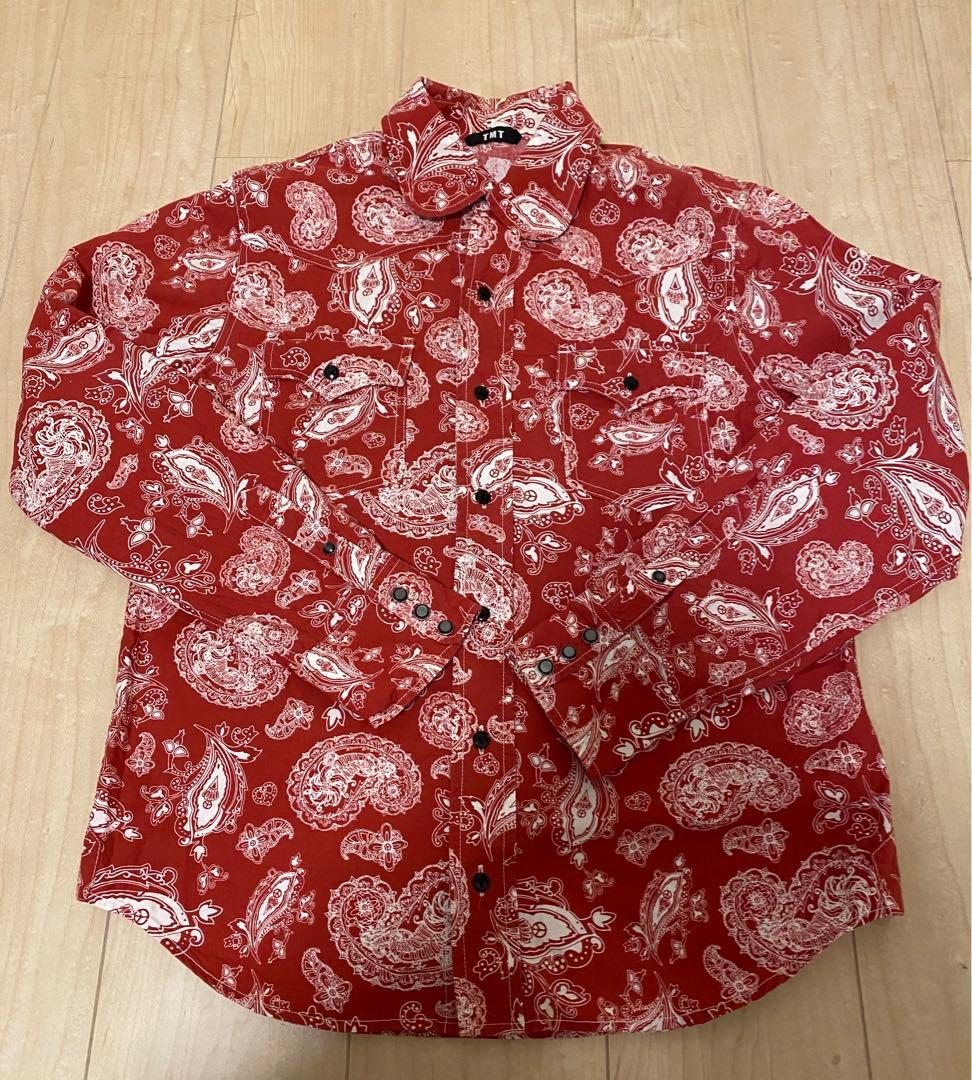 TMTレッドダブルガーゼペイズリー柄シャツ バンダナ柄 ペイズリー ボックス ボヘミアン ウエスタンシャツ